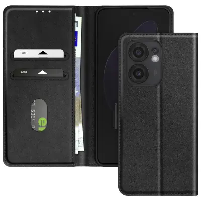 Ohišje za Oppo Reno 13 F / 13 FS Clamshell Portfelj and Video Holder, Črna