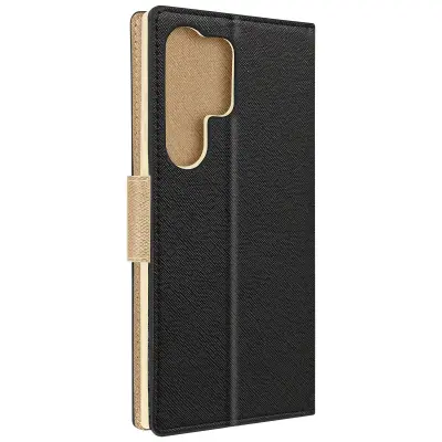 Ovitek za Samsung Galaxy S24 Ultra Flip Wallet Video Support, Črna / Zlata