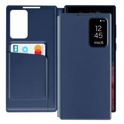 Usnjeni ovitek za Galaxy S22 Ultra Display Window Card Holder, Modra noč