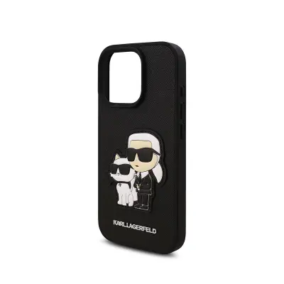Karl Lagerfeld, Ohišje za iPhone 16 Pro Max design Saffiano Karl in Choupette, Črna