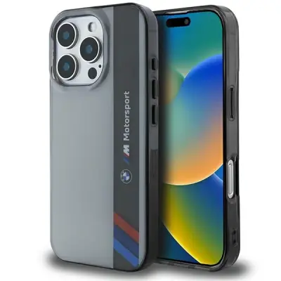BMW BMHCP16L23HTFEG IPHONE 16 PRO 6.3 GREY/GREY HARDCASE MOTORSPORT IML VERTICAL STRIPE