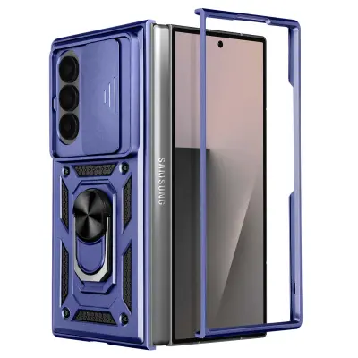 Ohišje za Samsung Galaxy Z Fold 7 z držalom za prstan in pokrovom kamere, Modra noč