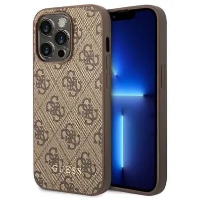 GUESS GUHCP14LG4GFBR IPHONE 14 PRO 6.1 RJAVA/RJAVA TRDA TORBICA 4G METAL GOLD LOGO