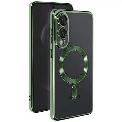 Ohišje MagSafe za Samsung Galaxy S25 Edge Silikonski kromirani okvir, Zelena