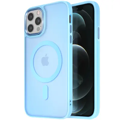Ohišje MagSafe za iPhone 12 Pro Max Back Mat Frosted Obris, Svetlo modra