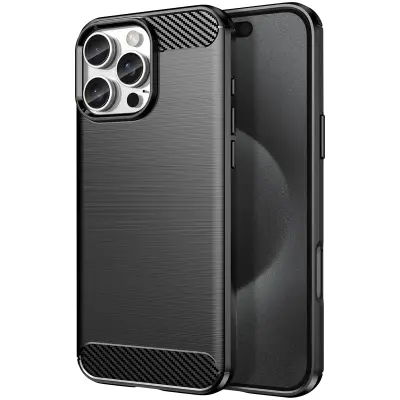 Ohišje za iPhone 16 Pro Max, odporno na udarce Brushed Carbon Design, Črna