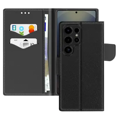 Ohišje za Samsung Galaxy S25 Ultra Wallet Fancy Saffiano Leather, Črna