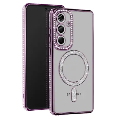 Ohišje Diamond za Samsung Galaxy S24 FE MagSafe Obris Strass, Vijolična