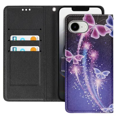 Ohišje za iPhone 16e Svetleči metulj z motivom traku in držalom za kartico, Črna