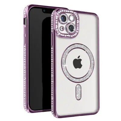 Diamond Case za iPhone 13 Zaščita MagSafe Contour Strass, Vijolična