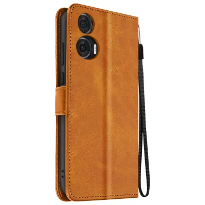Torbica s preklopom za Motorola Edge 50 Fusion Denarnica s trakom za roko, Svetlo rjava