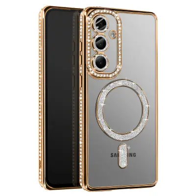 Diamantno ohišje za Samsung Galaxy S25 Plus MagSafe Obris Strass, Zlata