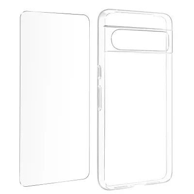 Ovitek za Google Pixel 8 Pro silikonski gel in 9H kaljeno steklo, Prozorno