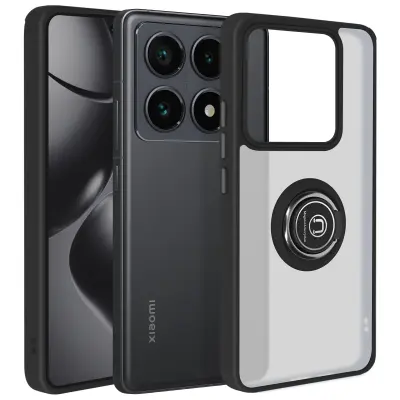 Ohišje za Xiaomi 14T Pro Kovinsko obročno video držalo, Črna