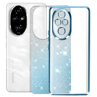 Ovitek za Honor 200 Pro Glitter Pattern Camera Protected, Svetlo modra