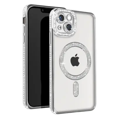 Diamond Case za iPhone 13 Zaščita MagSafe Contour Strass, Srebrna