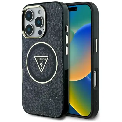 GUESS OVITEK IML KOVINSKI Z BLEŠČICAMI 4G KROŽEN TRIKOTNIK ZA IPHONE 16 PRO ZA MAGSAFE