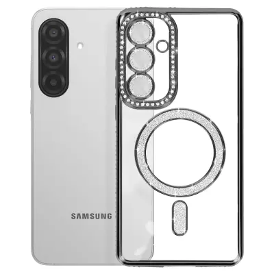 Diamantno ohišje za Samsung Galaxy A36 MagSafe Obris Strass, Črna