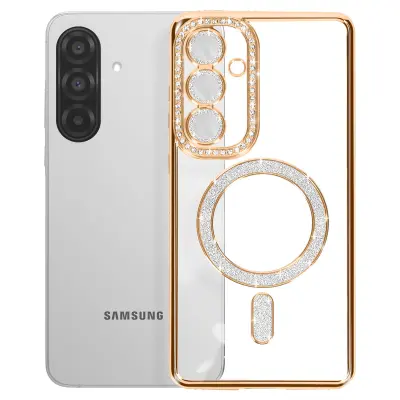 Diamantno ohišje za Samsung Galaxy A36 MagSafe Obris Strass, Zlata