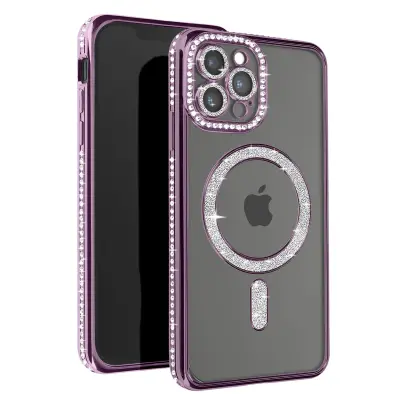 Diamond Case za iPhone 12 Pro Max Zaščita MagSafe Contour Strass, Vijolična