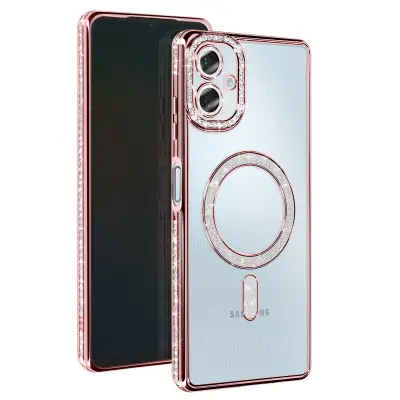Diamantno ohišje za Samsung Galaxy A06 MagSafe Obris Strass, Šampanjec roza
