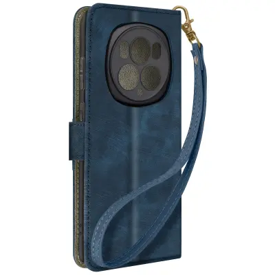 Torbica s preklopom za Honor Magic 6 Pro Denarnica z brušenim učinkom, Modra noč