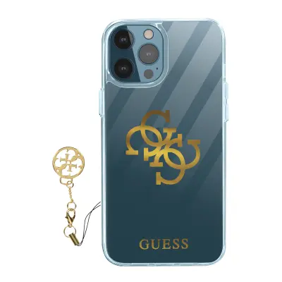 Guess, Apple iPhone 12 Pro Max Case Bi-material 4G Charms Guess Transparent Gold logo, Zlata