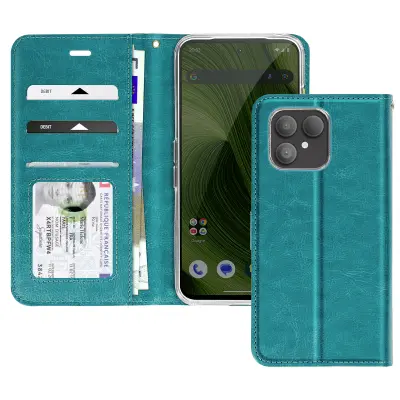 Preklopna torbica za Fairphone 6 z vgrajenim držalom za kartice in video stojalom, Turkizna