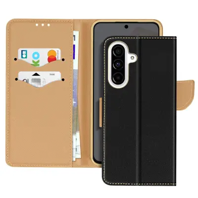 Ohišje za Samsung Galaxy A36 Wallet Leather Saffiano Fancy, Črna / Zlata
