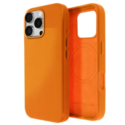 MagSafe etui za iPhone 16 Pro iz visokokakovostnega veganskega usnja, Oranžna