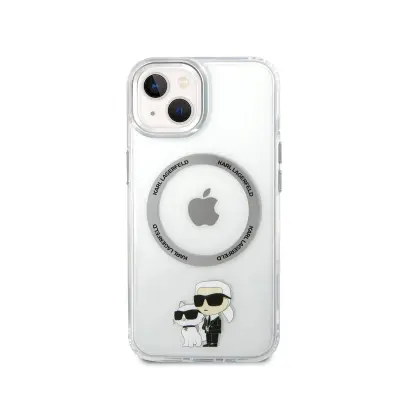 Karl Lagerfeld, Ohišje za iPhone 15 Karl in Choupette Print MagSafe Compatible, Prozorno