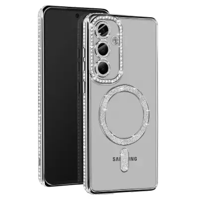Ohišje Diamond za Samsung Galaxy S24 FE MagSafe Obris Strass, Srebrna