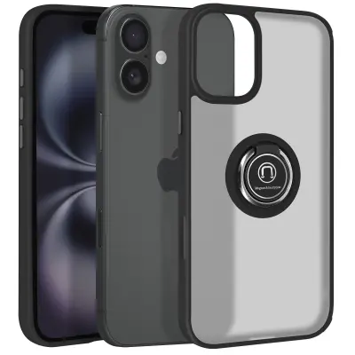 Ovitek za iPhone 16 Bague Métallique Support Vidéo, Črna