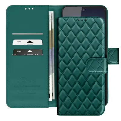 Ohišje za Redmi Note 14 4G Wallet Losange pattern, Zelena