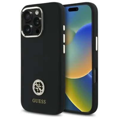 OVITEK GUESS ZA IPHONE 16 PRO 6.3 TRDO SILIKONSKO OVITEK Z LOGO STRASS 4G