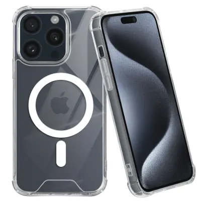 Magsafe ohišje za iPhone 15 Pro Silikonski gel, odporen na udarce, ojačan z kovanci, Prozorno