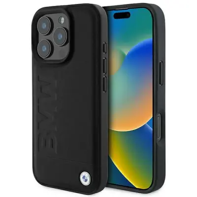 BMW BMHCP16LSLLBK IPHONE 16 PRO 6.3 BLACK/BLACK HARDCASE LEATHER HOT STAMP