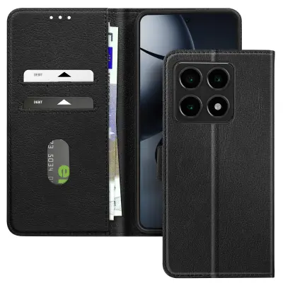 Ohišje za Xiaomi 14T Clapet Denarnica in držalo za videoposnetke, Črna