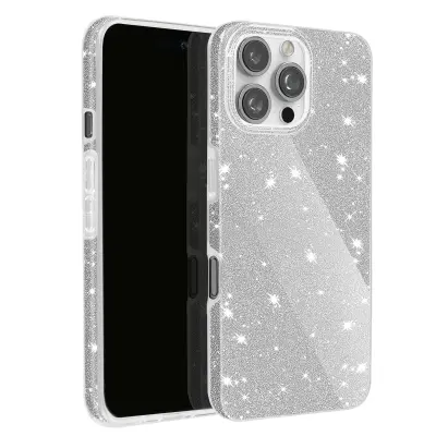 Pokrov z bleščicami za iPhone 16 Pro Hybride Glamour Design, Srebrna