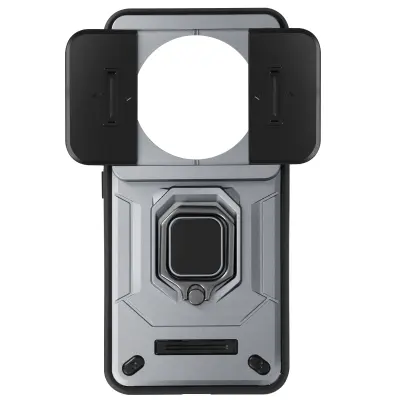 Ohišje s prstanom za Xiaomi 14 Ultra Zaščita pred udarci z drsnim pokrovom kamere, Siva