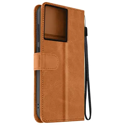 Torbica s preklopom za Motorola Edge 50 Pro Denarnica s trakom za roko, Svetlo rjava