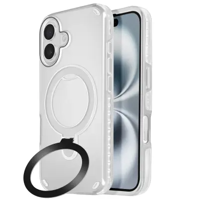 MagSafe ohišje za iPhone 16 Plus s stojalom, odporno na udarce, Bela