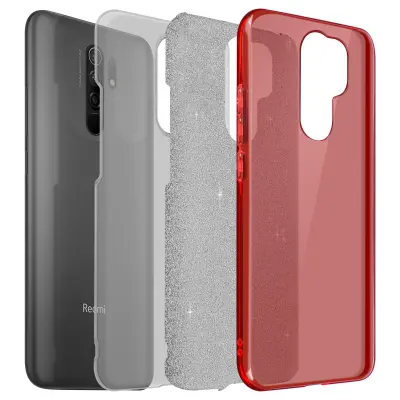 Ohišje za Xiaomi Redmi 9 Bleščice, silikonski gel s trdo plastjo, Rdeča