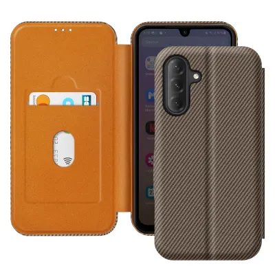 Karbonsko ohišje za držalo za kartice Samsung Galaxy A26 s podporo proti RFID, Rjava