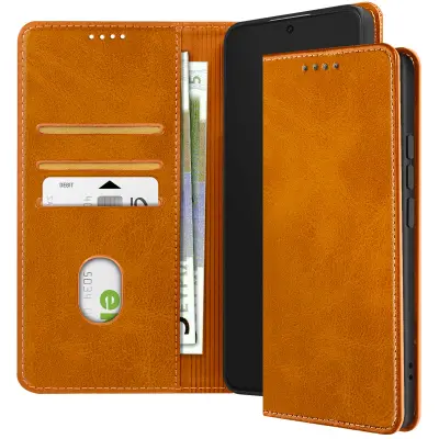 Torbica s preklopom za Xiaomi Poco X6 Pro 5G Denarnica z magnetno zaponko - Mehka imitacija usnja, Oranžna