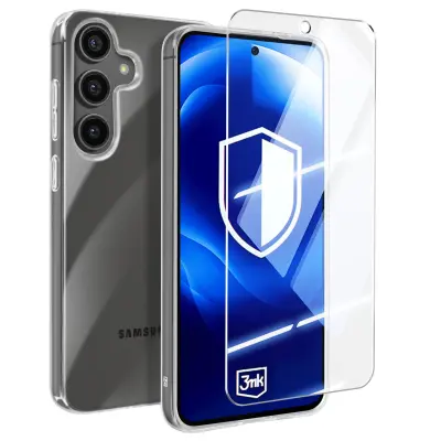 3mk, Silikonski ovitek za Samsung Galaxy S24 FE s kaljenim steklom proti udarcem, Prozorno
