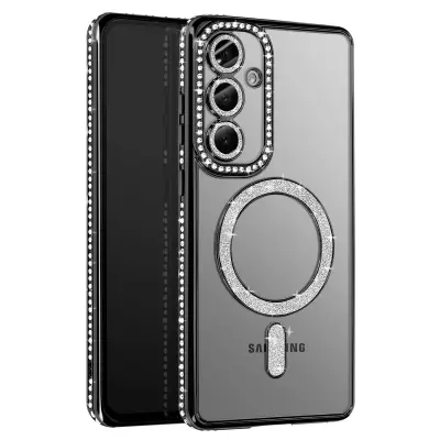 Diamantno ohišje za Samsung Galaxy S25 Plus MagSafe Obris Strass, Črna