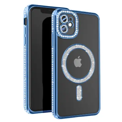 Diamantno ohišje za iPhone 11 Zaščita MagSafe Contour Strass, Svetlo modra
