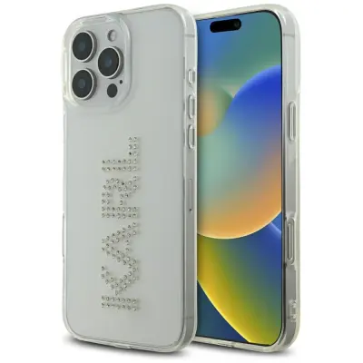 OVITEK KARL LAGERFELD ZA IPHONE 16 PRO PROZOREN Z LOGOTIPOM IN ČRTAMI