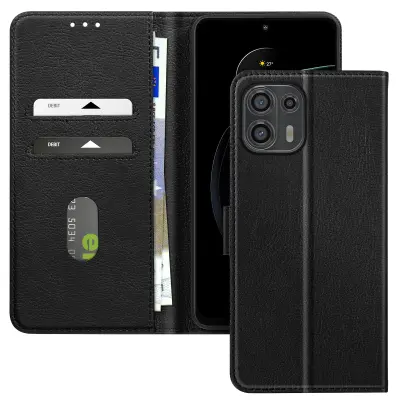 Ohišje za Motorola Edge 20 Lite Clamshell denarnica in držalo za videoposnetke, Črna